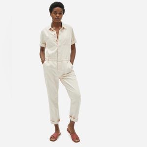Everlane Cream Short-Sleeve Utility Jumpsuit